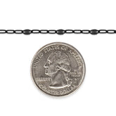 Sterling silver titanium plated chain next to a quarter dollar coin on a white background